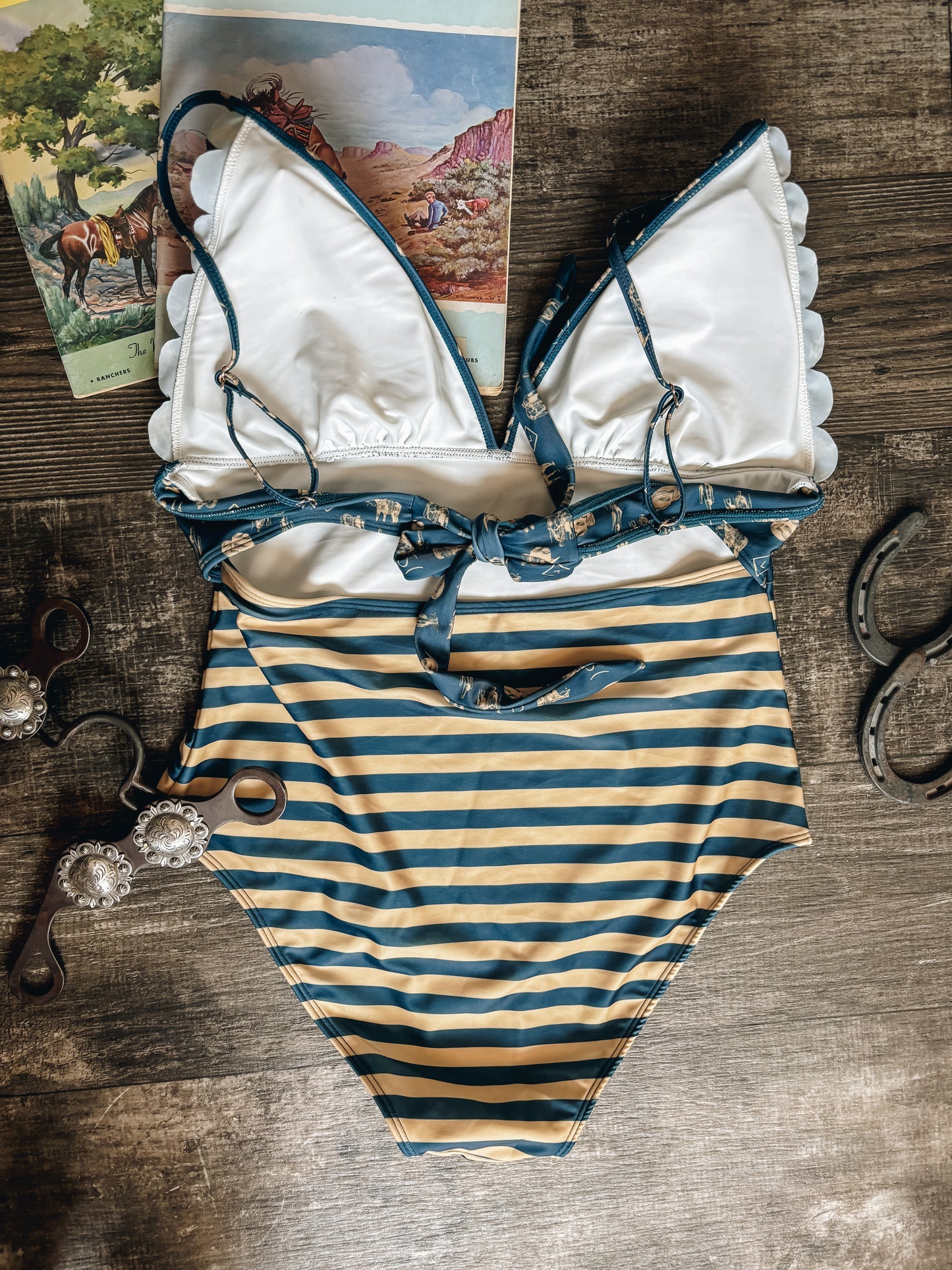 All Things Western Women's One-piece  Scalloped Swimsuit (Women's) - Navy Blue