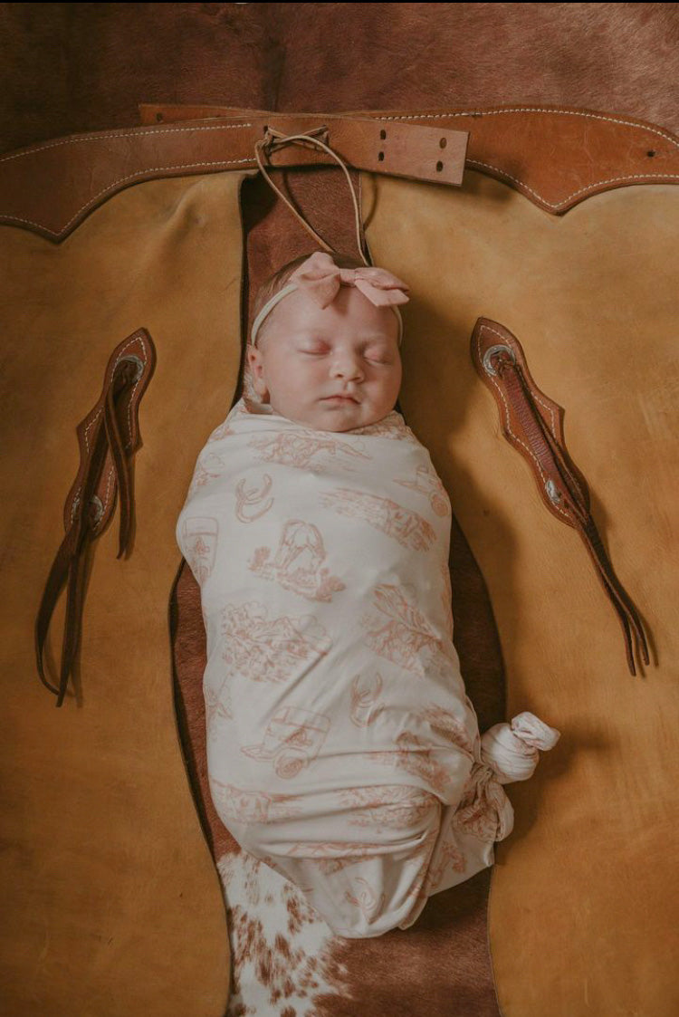 Pink Horses Toile Bamboo Swaddle Blanket