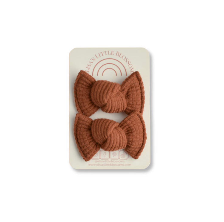 Knot Bow Pigtail Set - Organic Waffle // Walnut