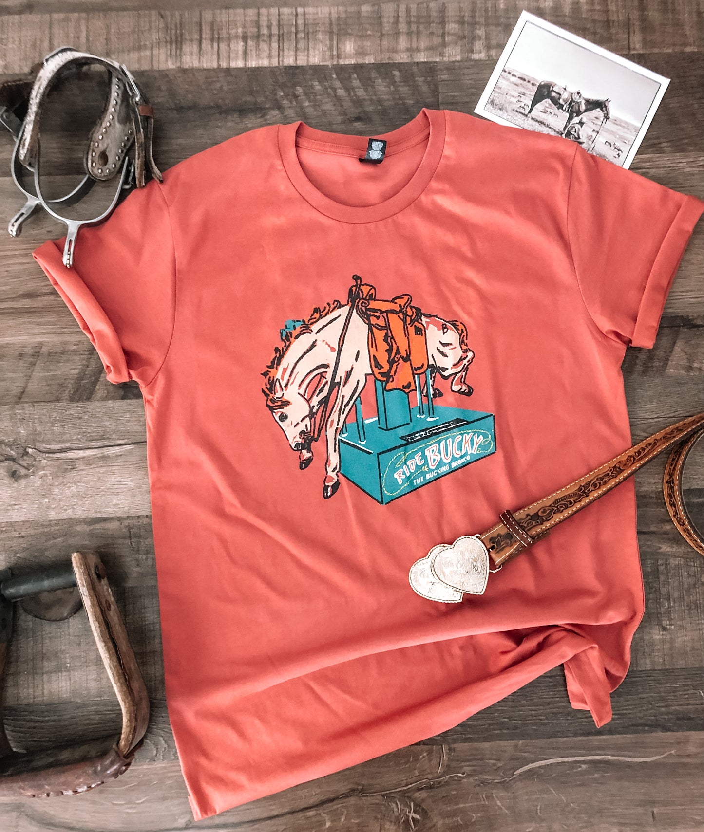Bucky the Bronco Tee (Adult Medium) - Coral