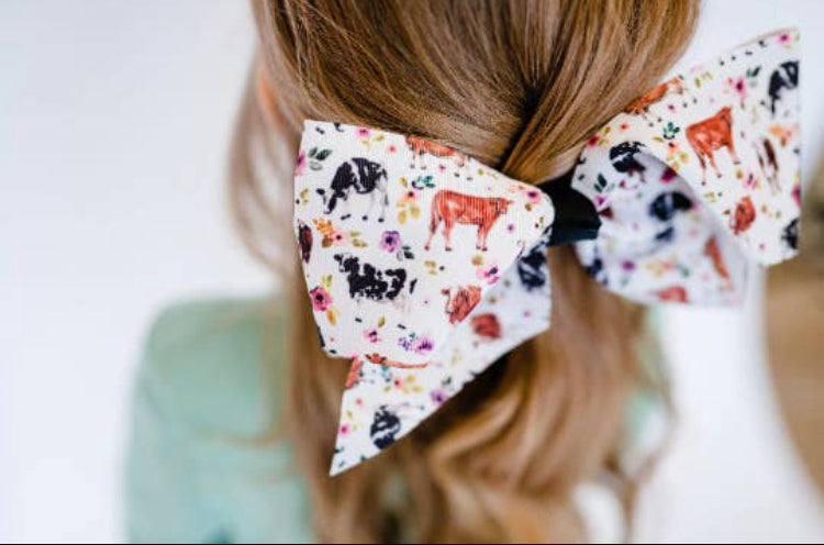 Floral Cow Hair Bow Clip