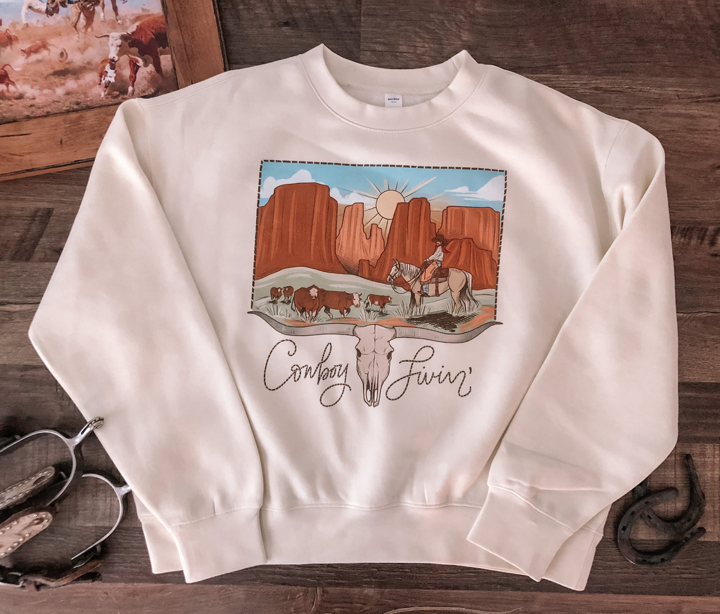 Cowboy Livin' Crewneck (Women's) - Butter
