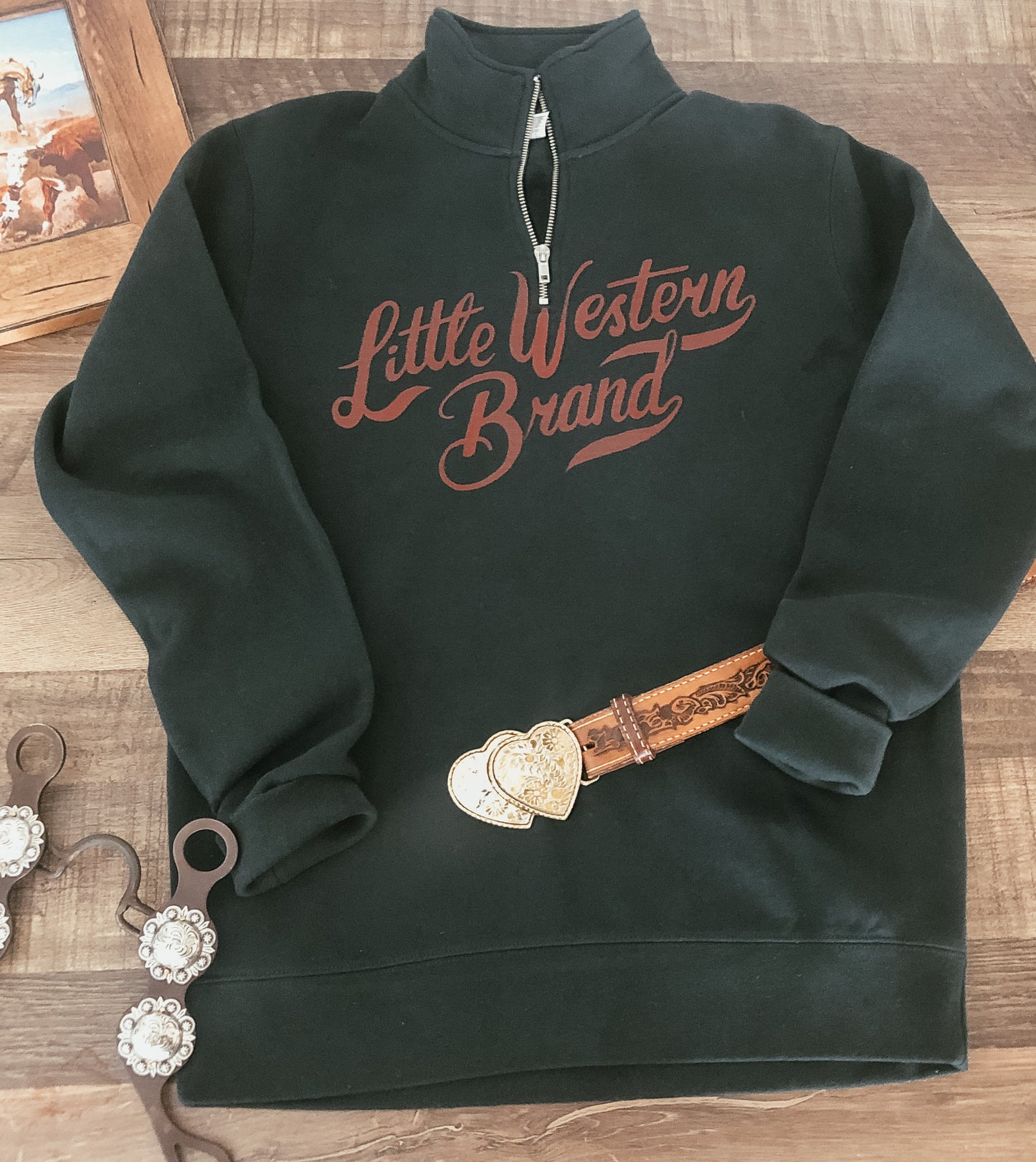 Little Western Brand Quarter Zip Pullover (Adult) - Pine Green