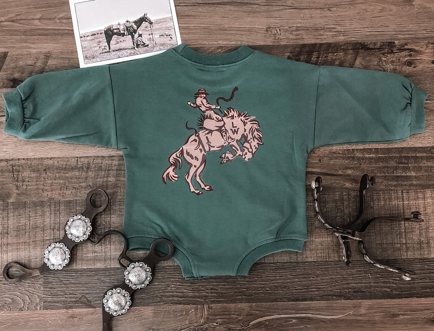 Little Western Brand Bucking Horse Bubble Romper - Green