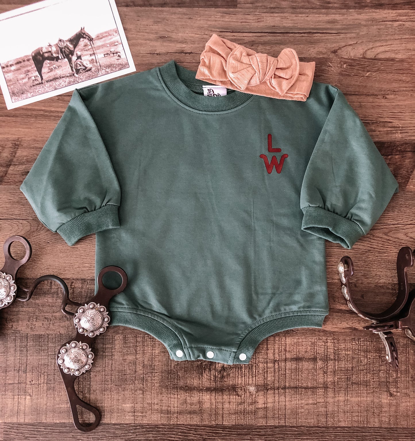 Little Western Brand Bucking Horse Bubble Romper - Green