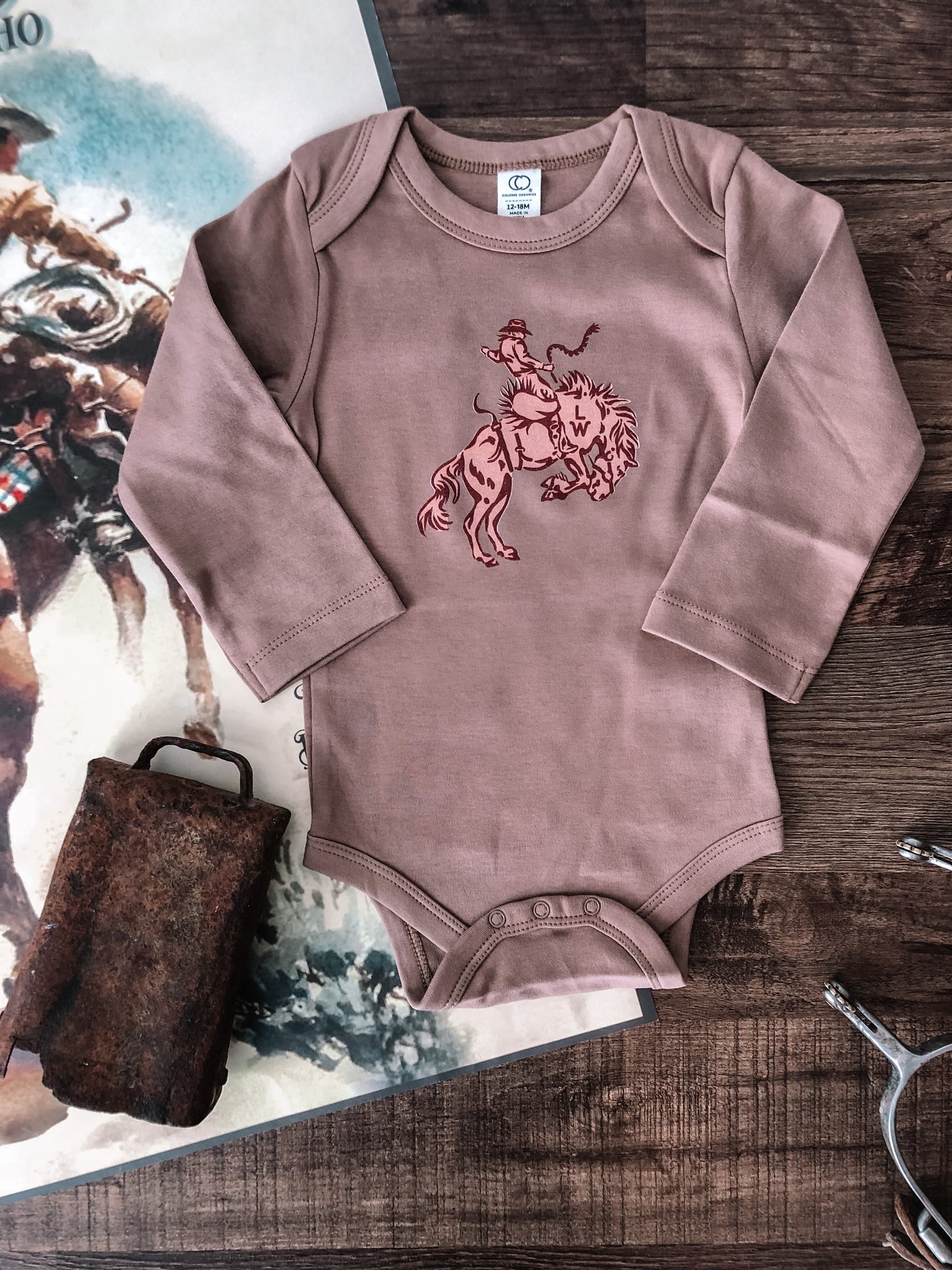 LWB Rearing Horse Logo Baby Bodysuit - Truffle