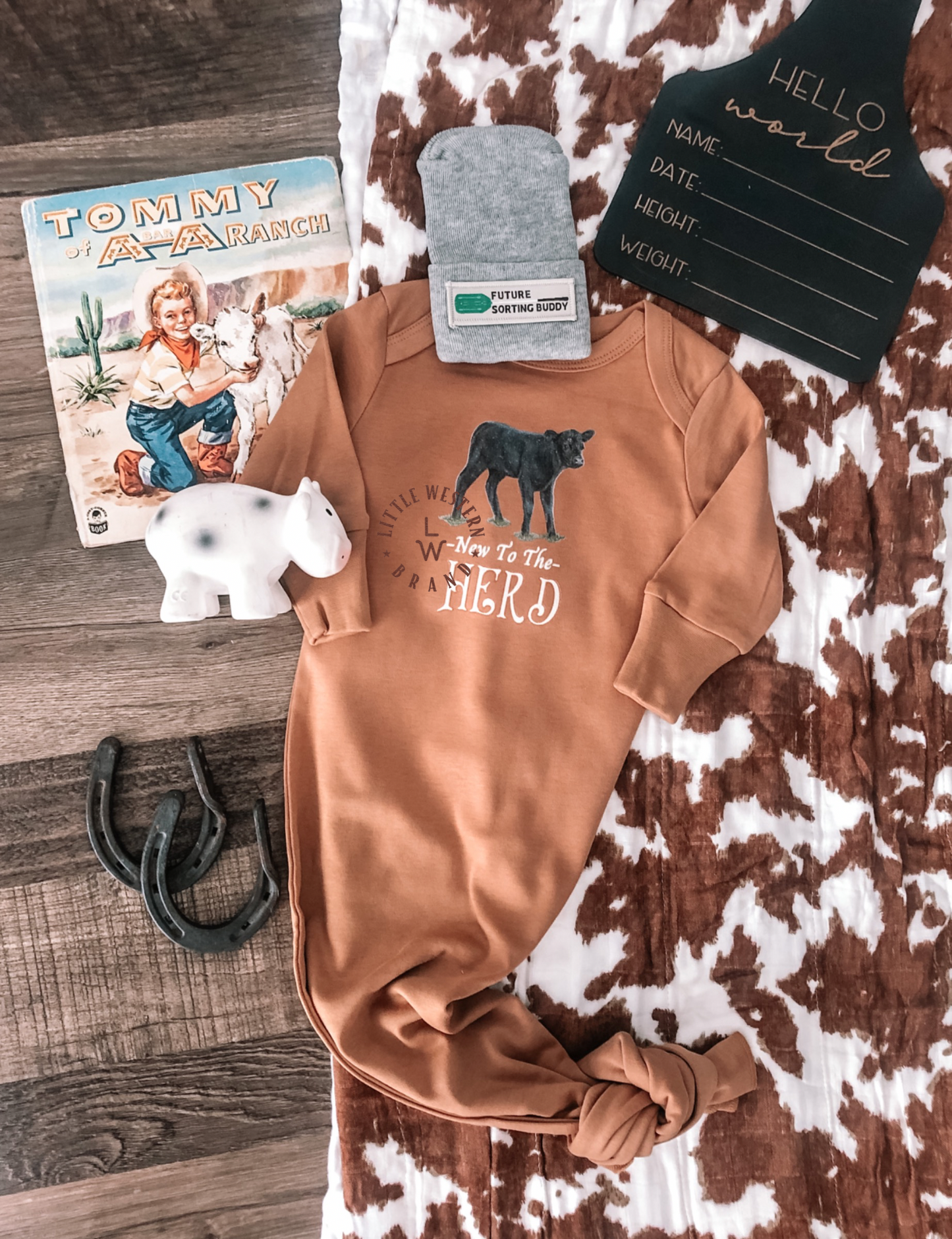 New To The Herd Infant Gown Angus Calf - Ginger