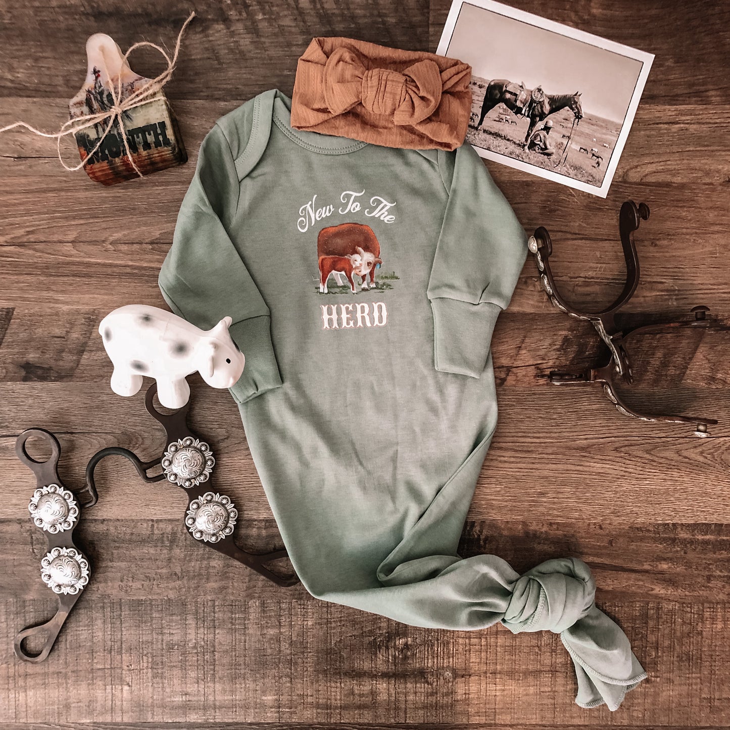 New to the Herd Hereford Infant Gown - Thyme