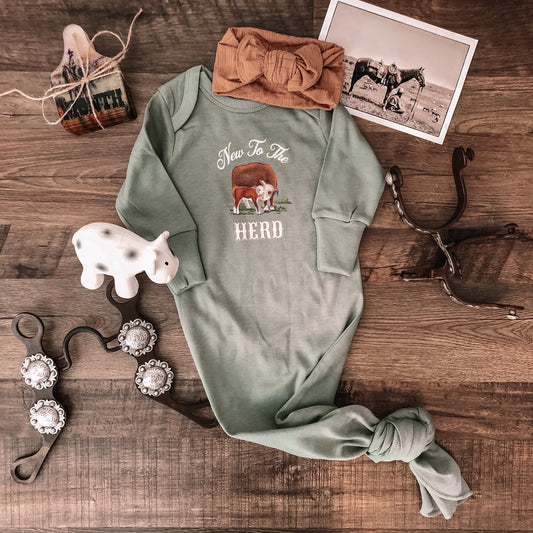 New to the Herd Hereford Infant Gown - Thyme