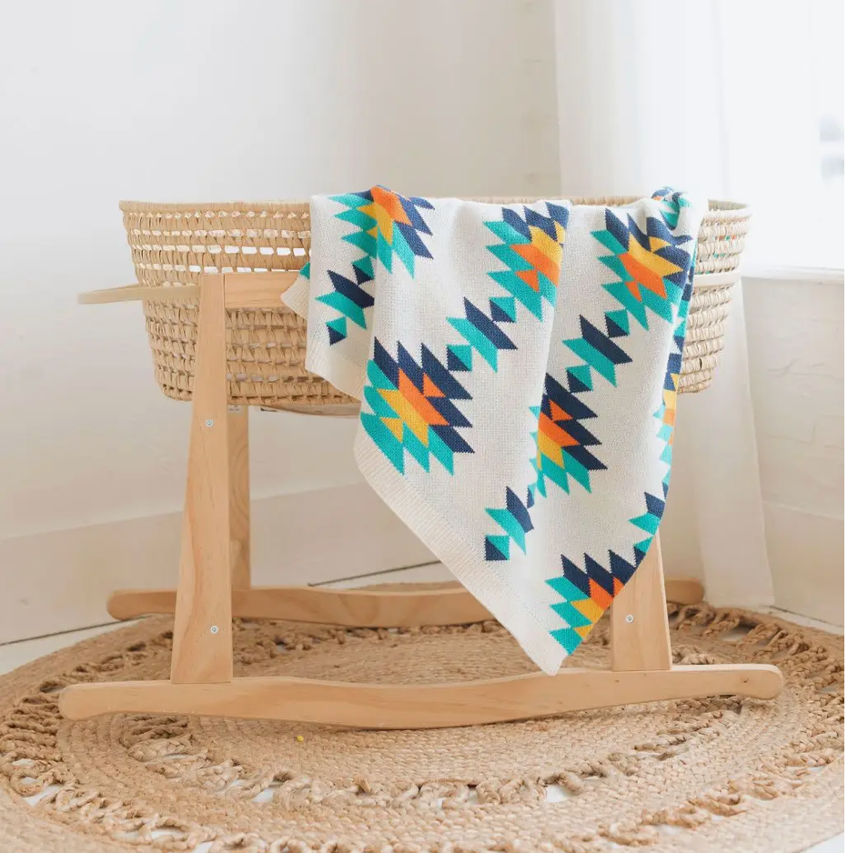 Blue and White Aztec Baby Blanket