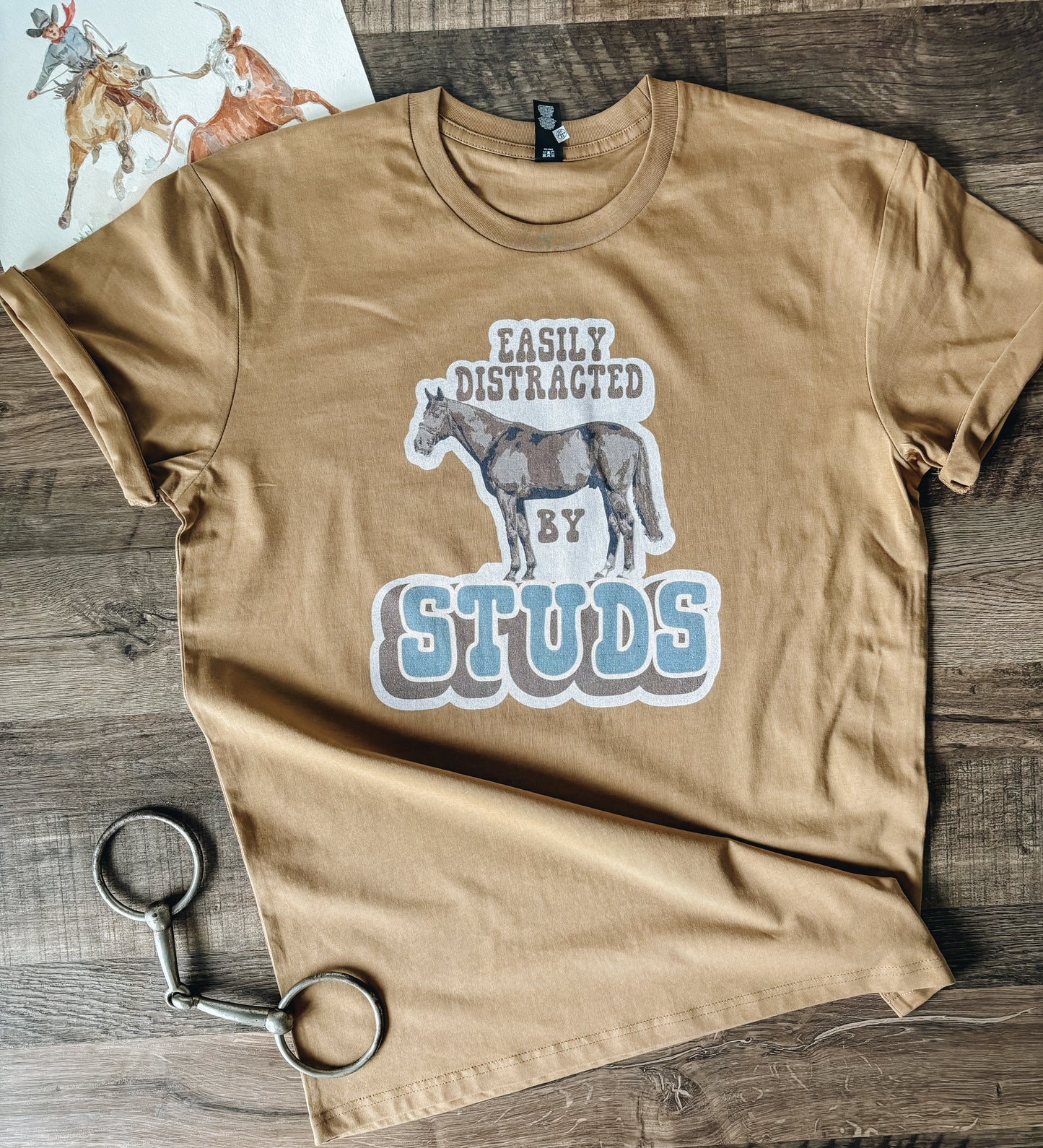 Easily Distracted by Studs Tee (Adult) - Camel