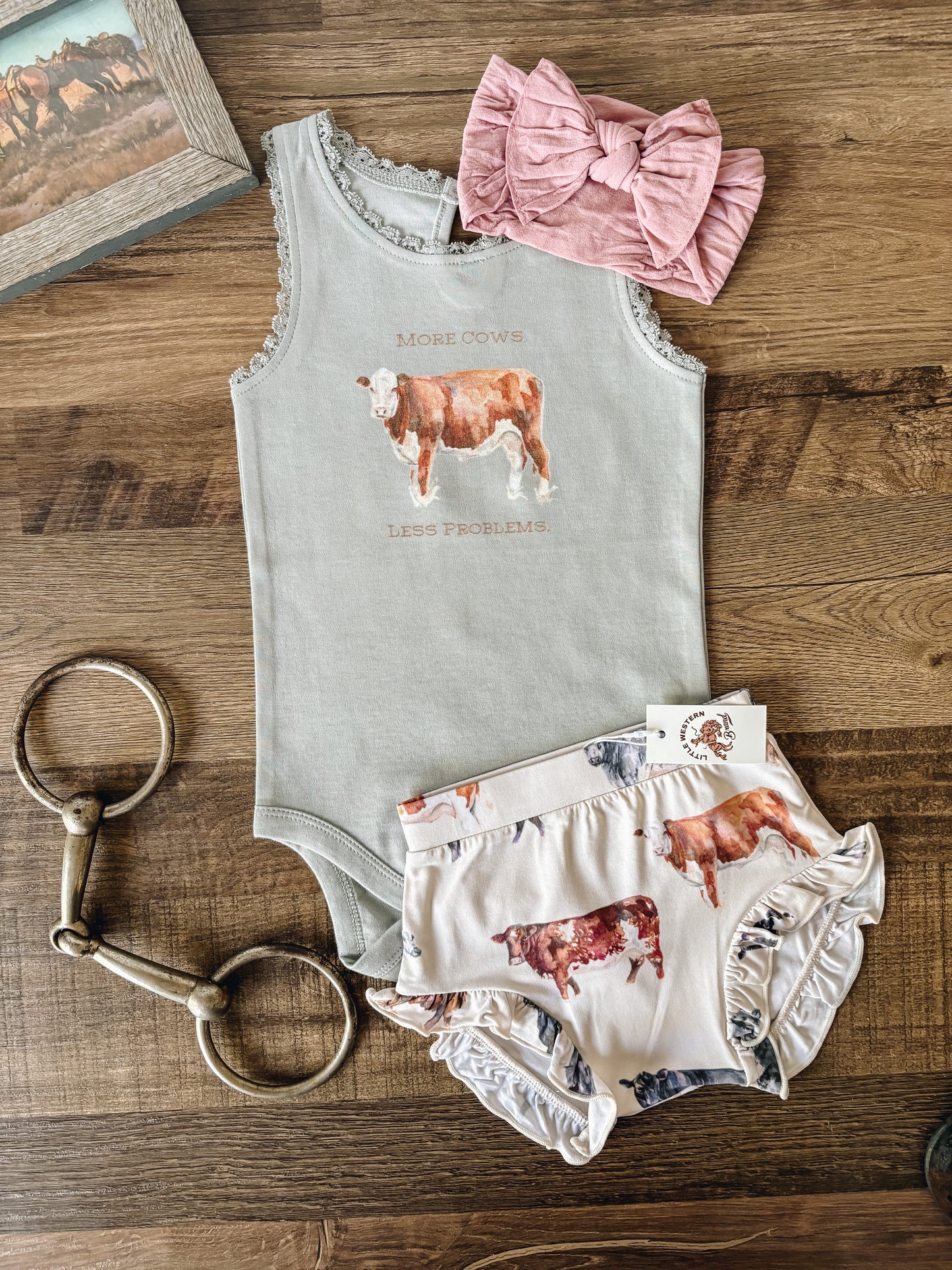 More Cows, Less Problems Lace Tank - Mist (Baby & Toddler)