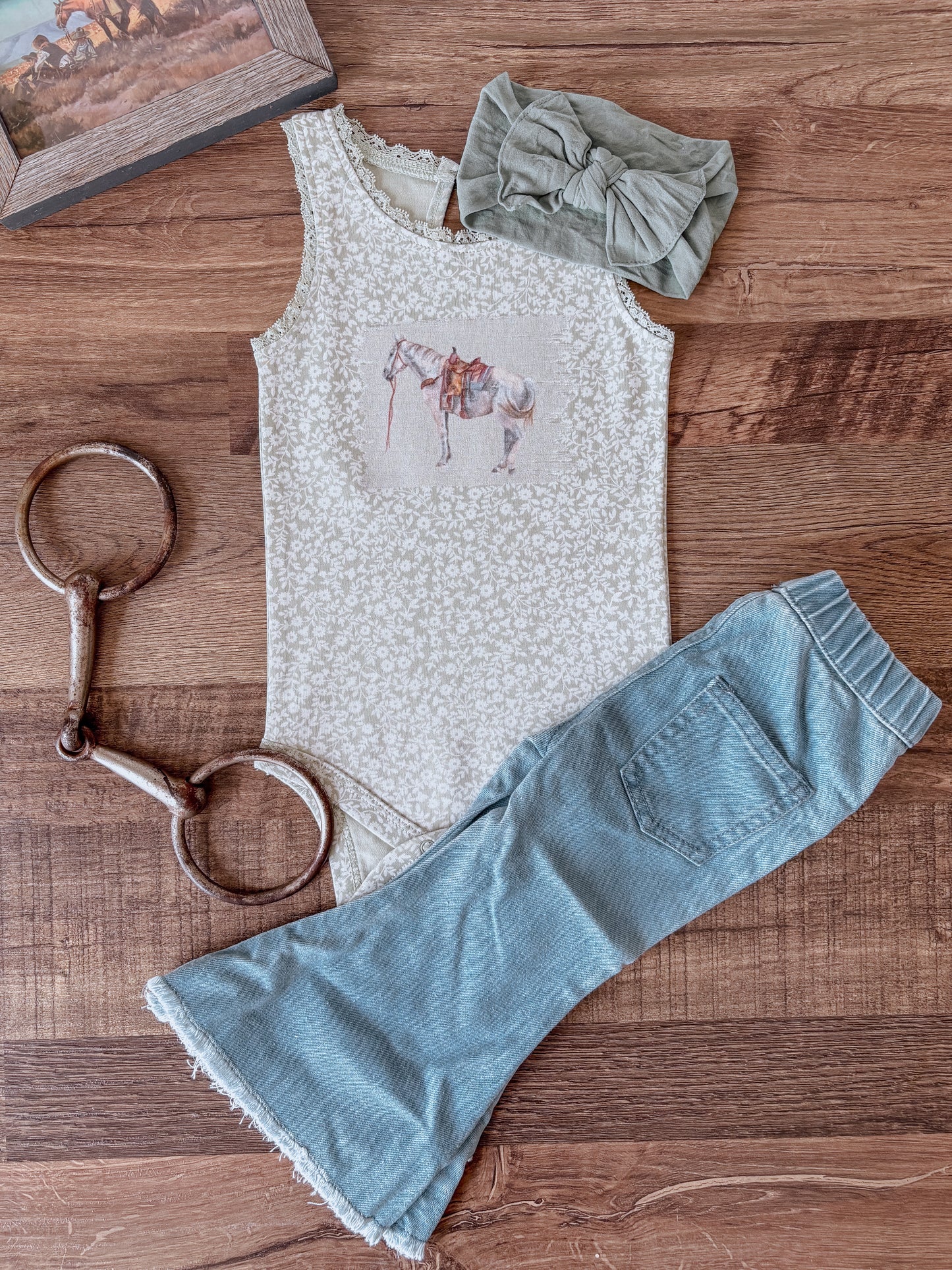 Painted Ranch Horse Floral Lace Tank (Baby & Toddler) - Mint