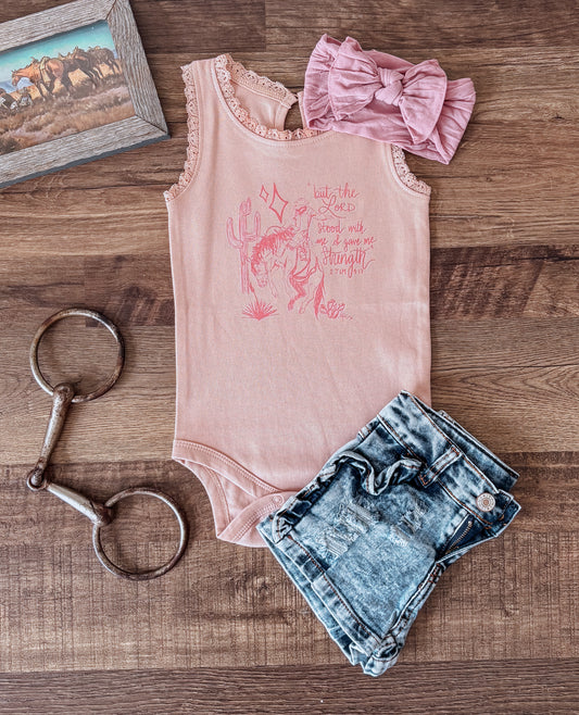 But The Lord Stood With Me Lace Bodysuit Tank (Baby & Toddler) - Blush