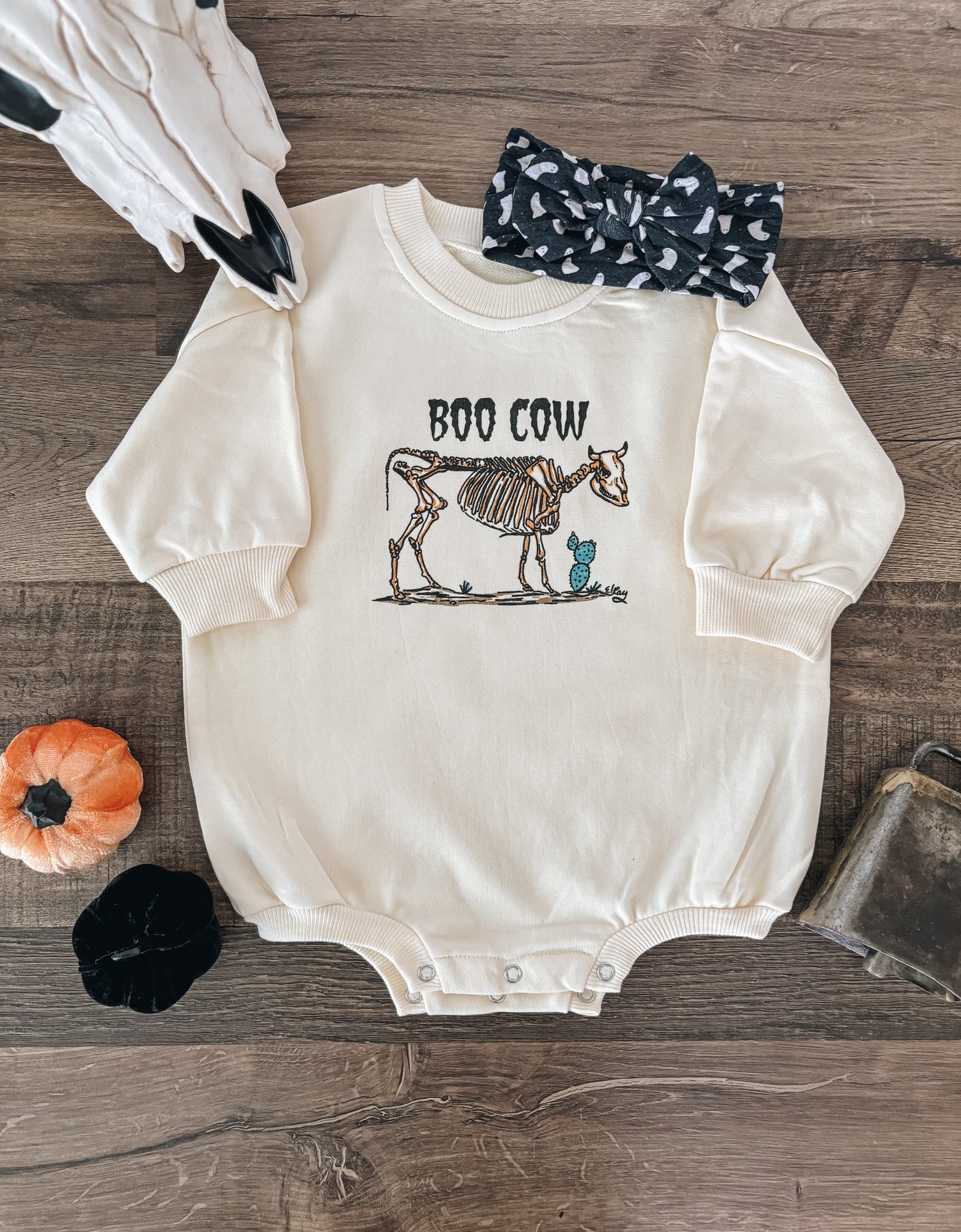 Boo Cow Bubble Romper (Baby) - Natural