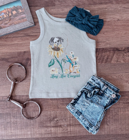 Long Live Cowgirls Sunflower Tank (Baby & Toddler) - Mint