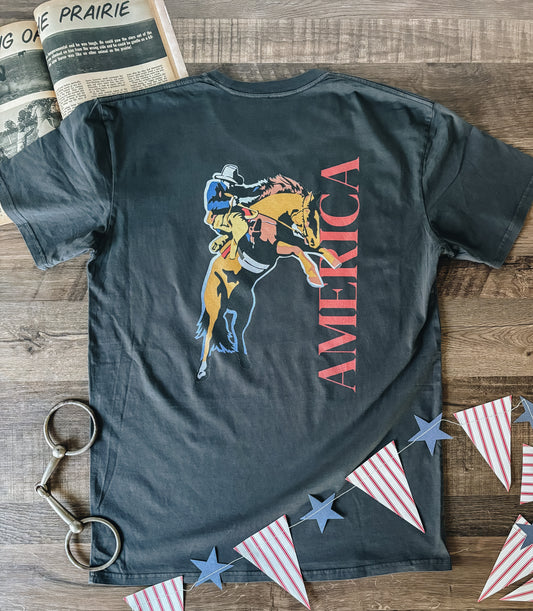 America Bucking Horse Tee (Adult) - Faded Black