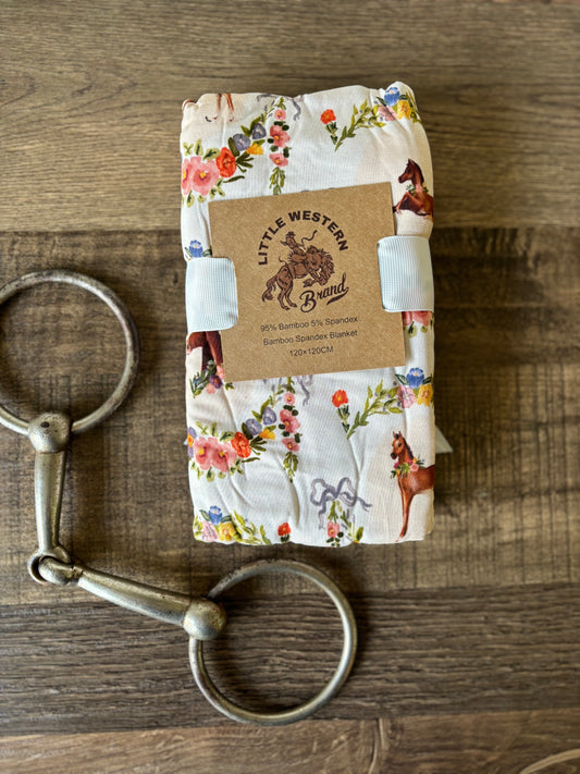 Foal & Floral Bamboo Swaddle Blanket