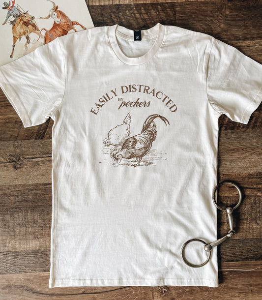 Easily Distracted by Peckers Tee (Adult) - Natural