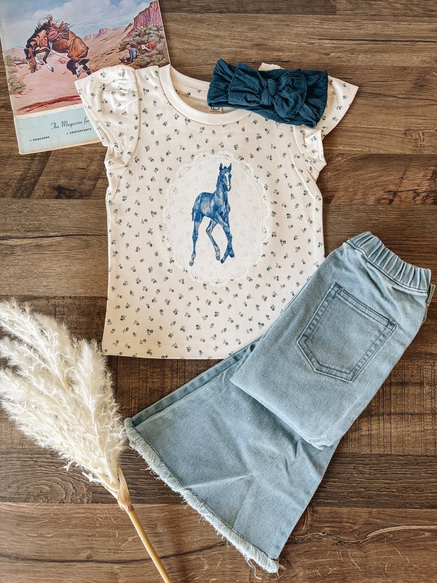 Blue Foal Doily Petal Sleeve Tee (Baby & Toddler) - Minny Floral