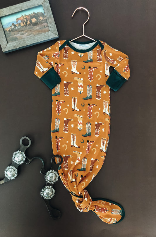 Cowboy Boots Bamboo Knotted Infant Gown