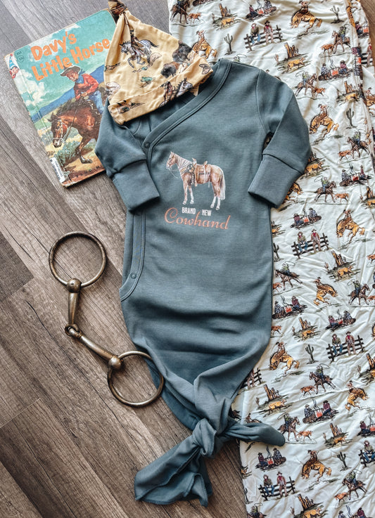 Brand New Cowhand Infant Gown - Harbor