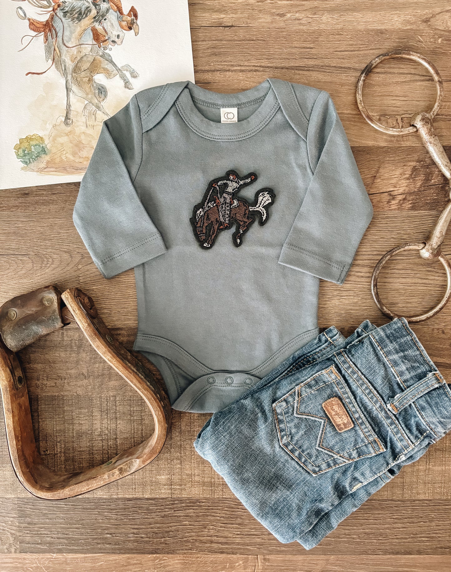 Bronc Patchwork Bodysuit (Baby) - Harbor