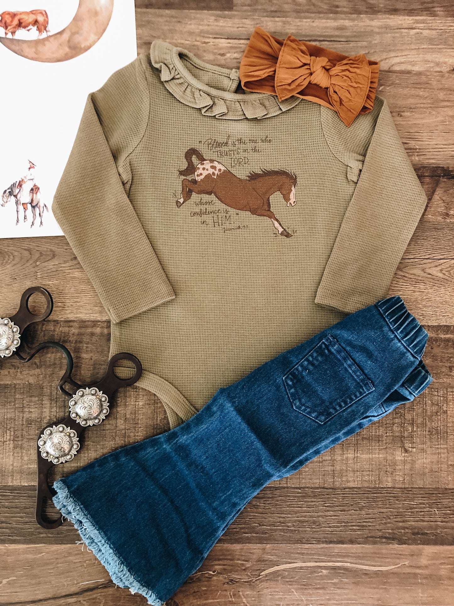 Bucking Horse with Scripture Waffle Bodysuit (Baby) - Spruce
