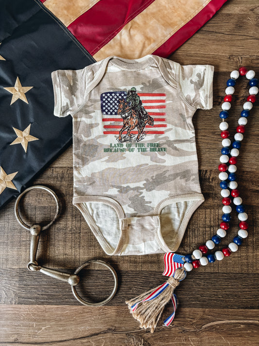 Land of the Free Because Of The Brave (Baby, Toddler, & Youth) - Natural Camo