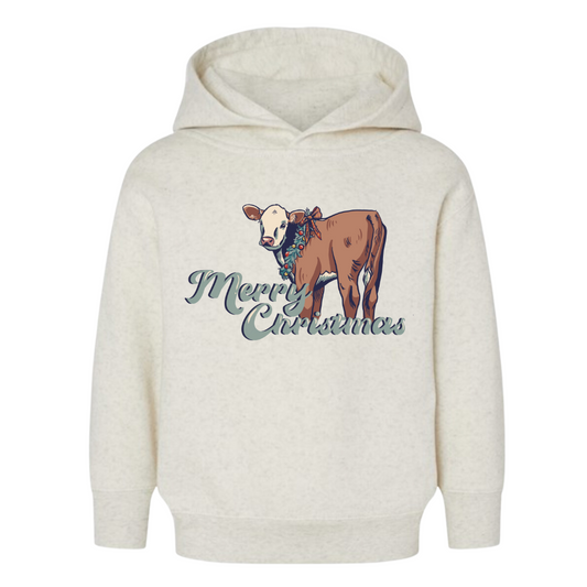 Christmas Hereford Calf Hooded Sweatshirt (Toddler & Youth) - Heather Natural