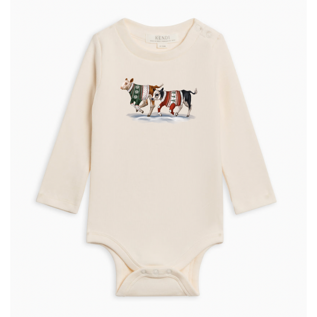 Christmas Calves Ribbed Long Sleeve (Baby & Toddler) - Ivory