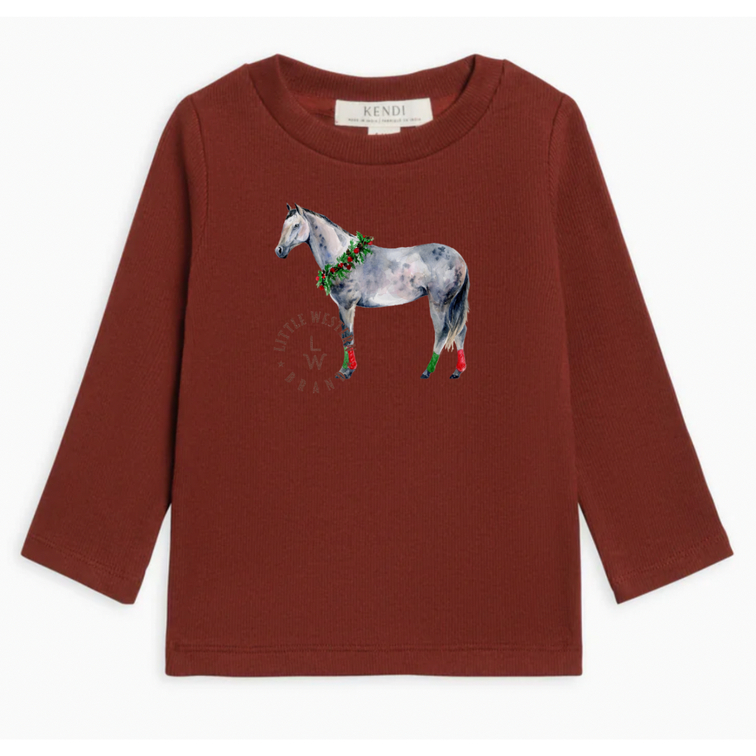 Christmas Grey Ribbed Long Sleeve (Baby & Toddler) - Garnet