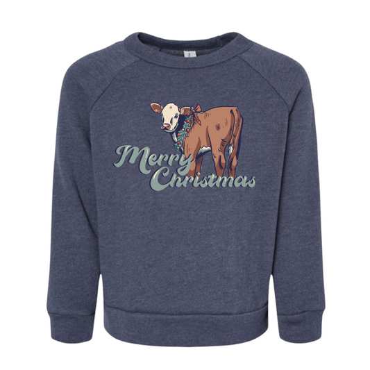 Christmas Hereford Calf Crewneck Sweatshirt (Toddler & Youth) - Heather Navy