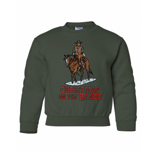 Christmas on the Range Crewneck Sweatshirt (Youth) - Forest Green