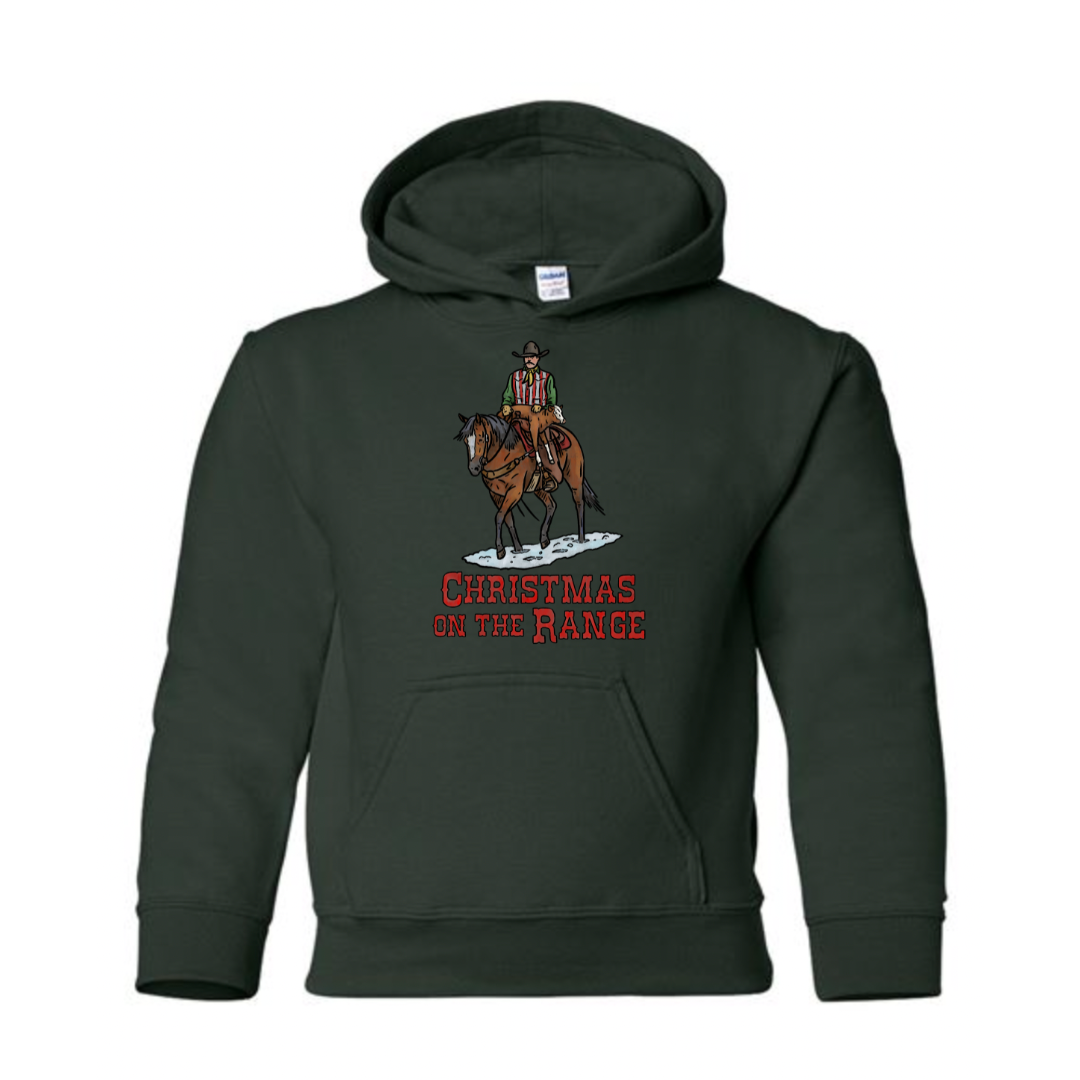 Christmas on the Range Hooded Sweatshirt (Youth) - Forest Green