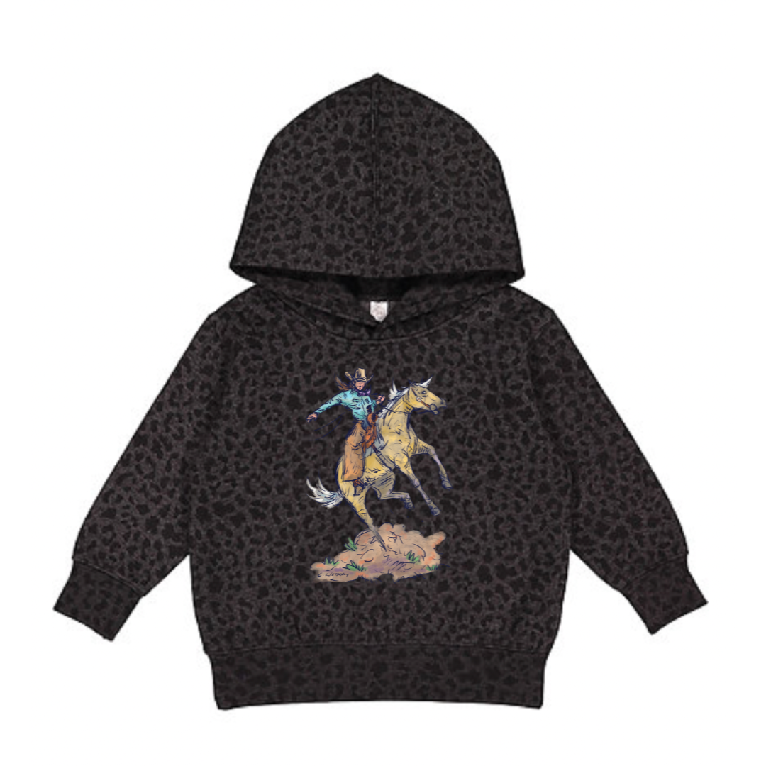 Cool Girl Hooded Sweatshirt (Toddler & Youth) - Black Leopard