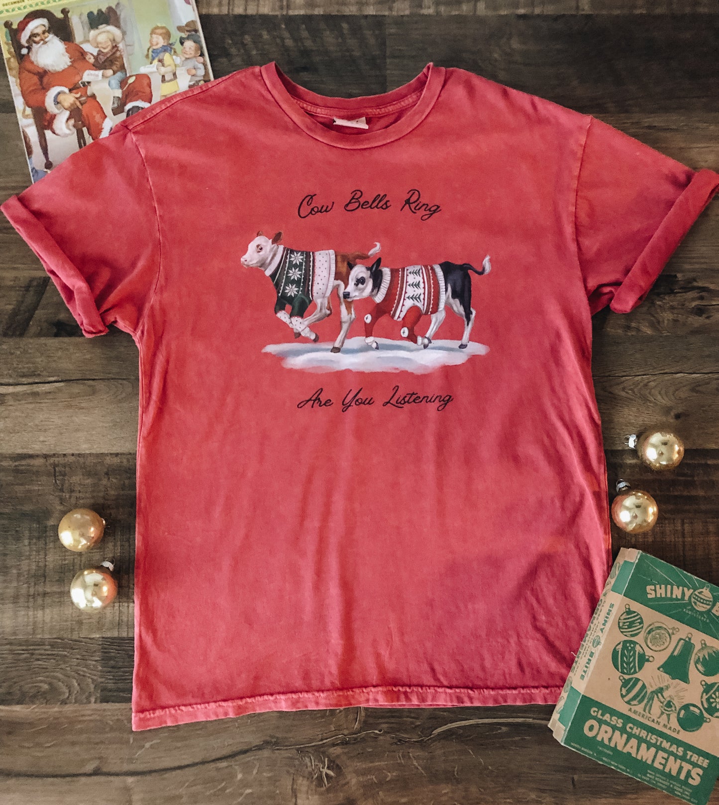 Cow Bells Ring Are You Listening Tee (Women's) - Stone wash Red