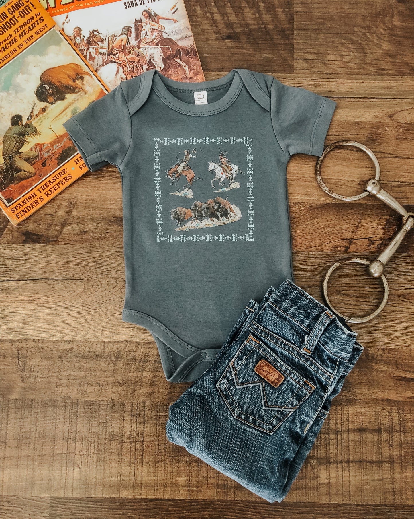 Cowboy's & Indian's Baby Bodysuit (Baby) - Harbor Blue