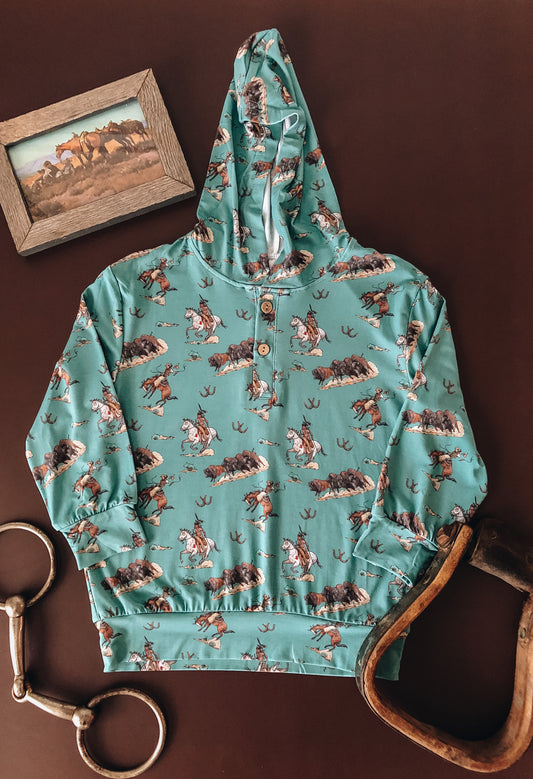 Cowboy's & Indian's Bamboo Hooded Pullover (Toddler & Youth) - Teal