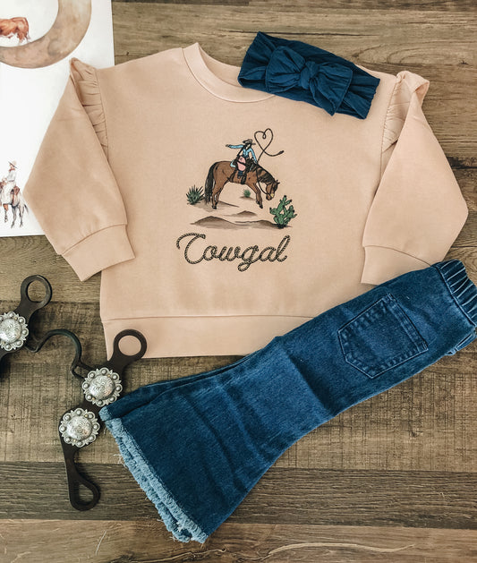 Cowgal Crewneck Ruffle Sweatshirt (Baby & Toddler) - Blush
