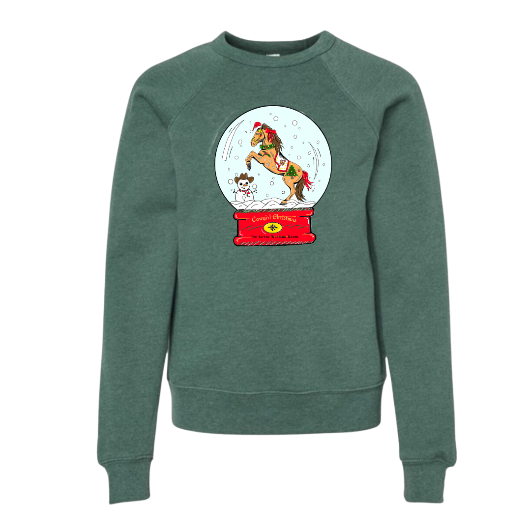 Cowgirl Snow Globe Crewneck Sweatshirt (Toddler & Youth) - Heather Forest