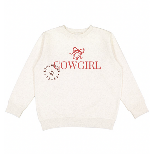 Cowgirl Horseshoe Crewneck Sweatshirt (Toddler & Youth) - Heather White