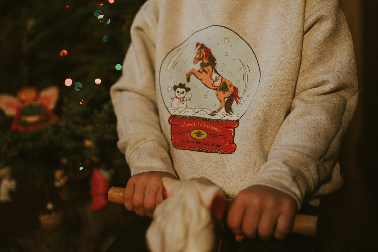 Cowgirl Snow Globe Crewneck (Toddler & Youth) - Heather White