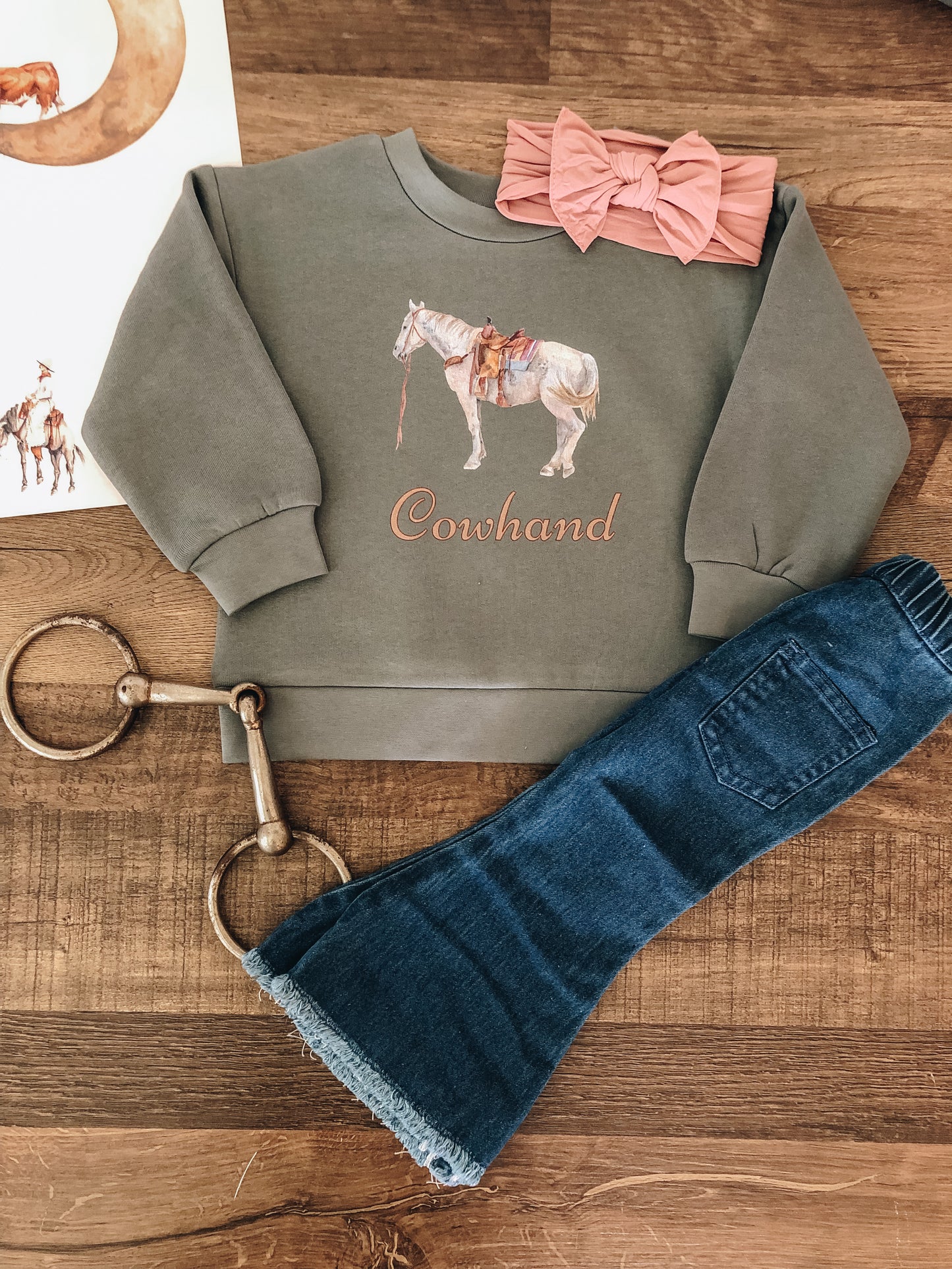 Cowhand Crewneck Sweatshirt (Baby & Toddler) - Agave