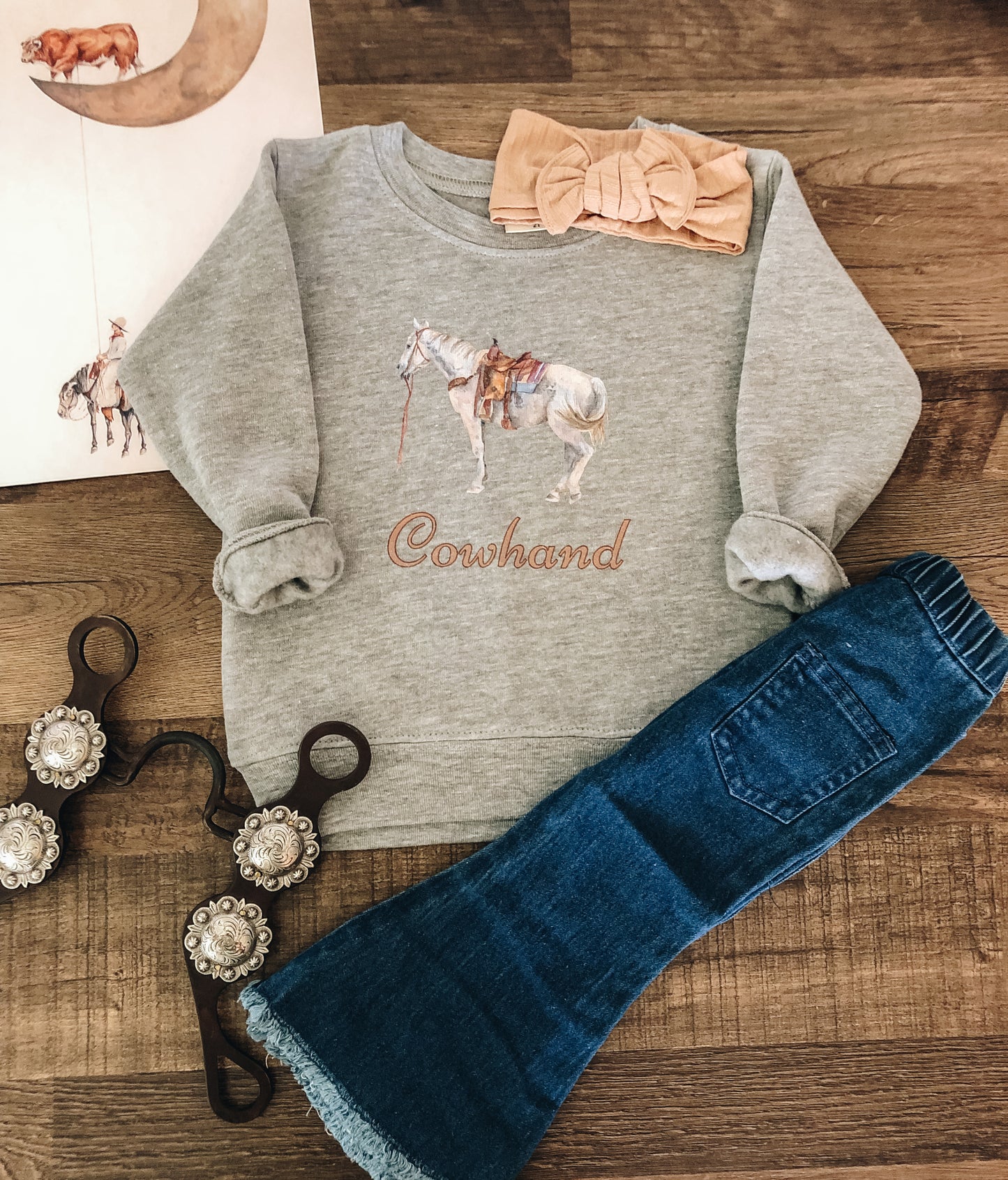 Cowhand Crewneck Sweatshirt (Toddler) - Heather Grey
