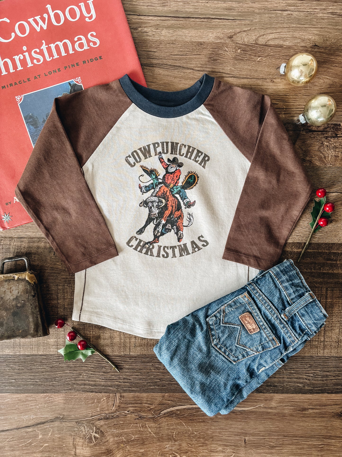 Cowpuncher Christmas Baseball Tee (Baby & Toddler) - Oat/Chestnut