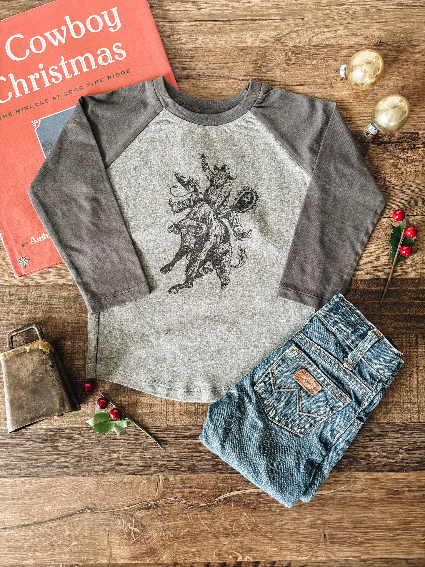 Cowpuncher Christmas Baseball Tee (Baby & Toddler) - Heather Charcoal