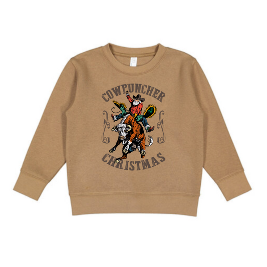 Cowpuncher Christmas Crewneck (Toddler) - Coyote Brown