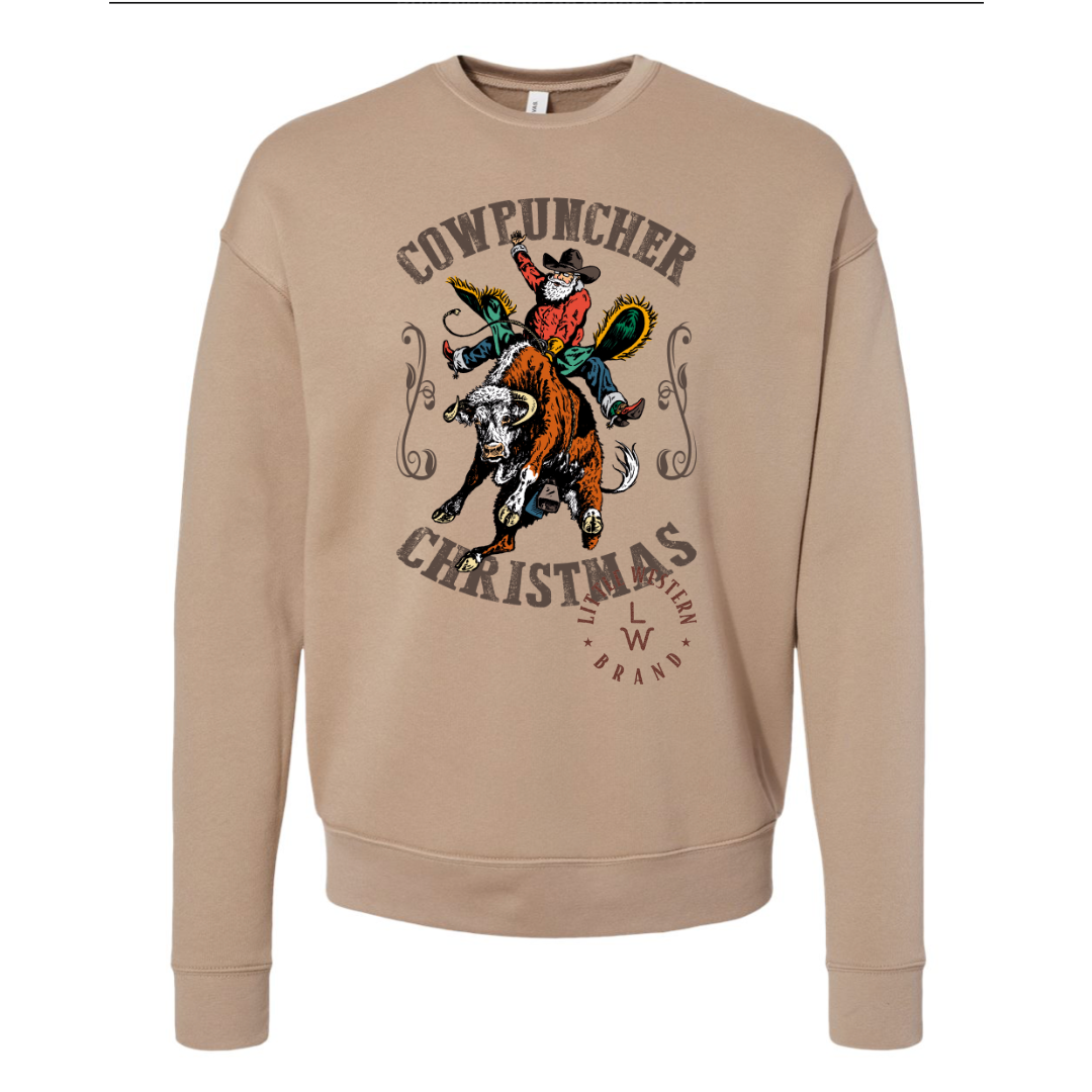 Cowpuncher Christmas Sweatshirt (Adult) - Tan