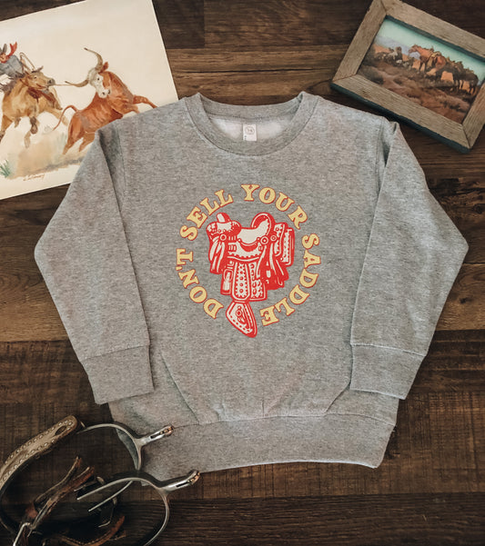 Don't Sell Your Saddle Crewneck Sweatshirt (Toddler & Youth) - Heather Grey